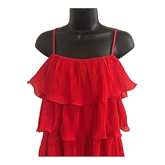 Sincerely Jules red tiered mini pleated spaghetti strap flapper style dress - Picture 11 of 11